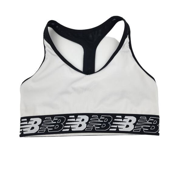 New Balance Black White T-Back Medium Support Athletic Sports Bra Size Medium - Picture 1 of 2